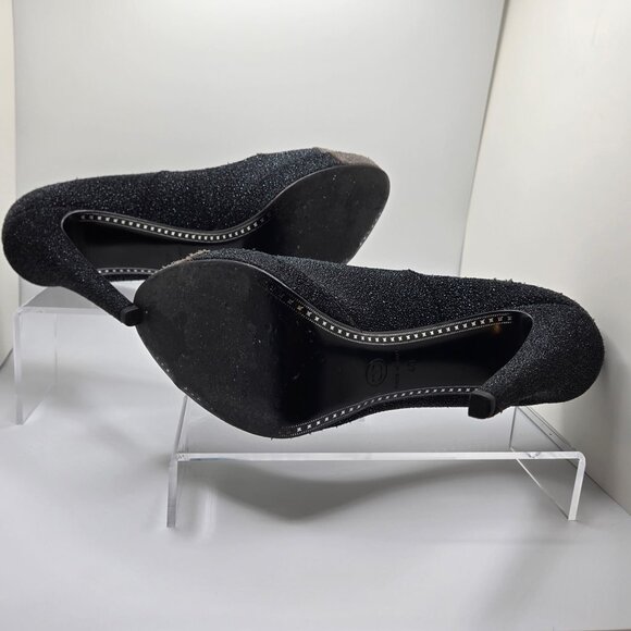 Chanel Platform Platform Pumps Sparkly Pebbled Texture Cap Toe Black/Grey 40 - Picture 7 of 16